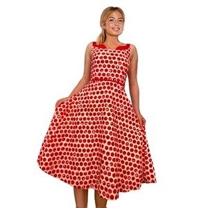 Anthropologie Elevenses Retro Red Polka Dot Dress, sz 0